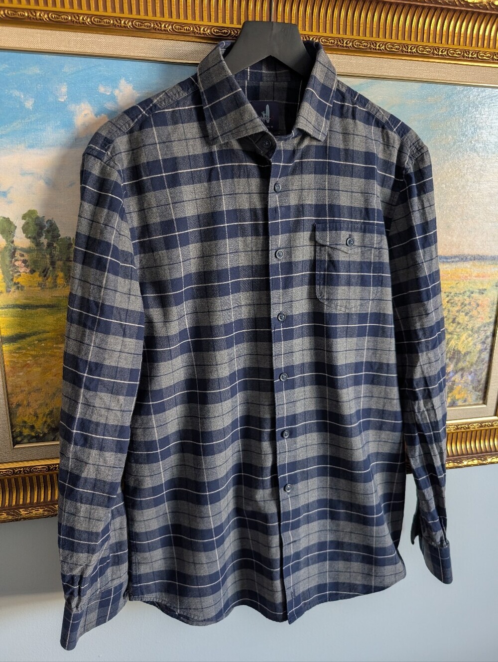 johnnie-O Navy and Gray Plaid Button-Down Shirt